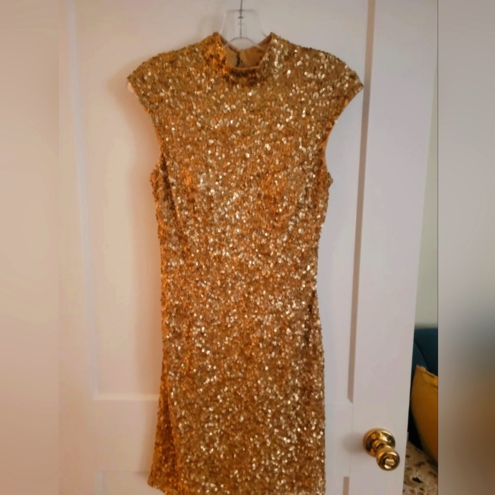 Ashley Lauren Midi Gold Sequin sz 4